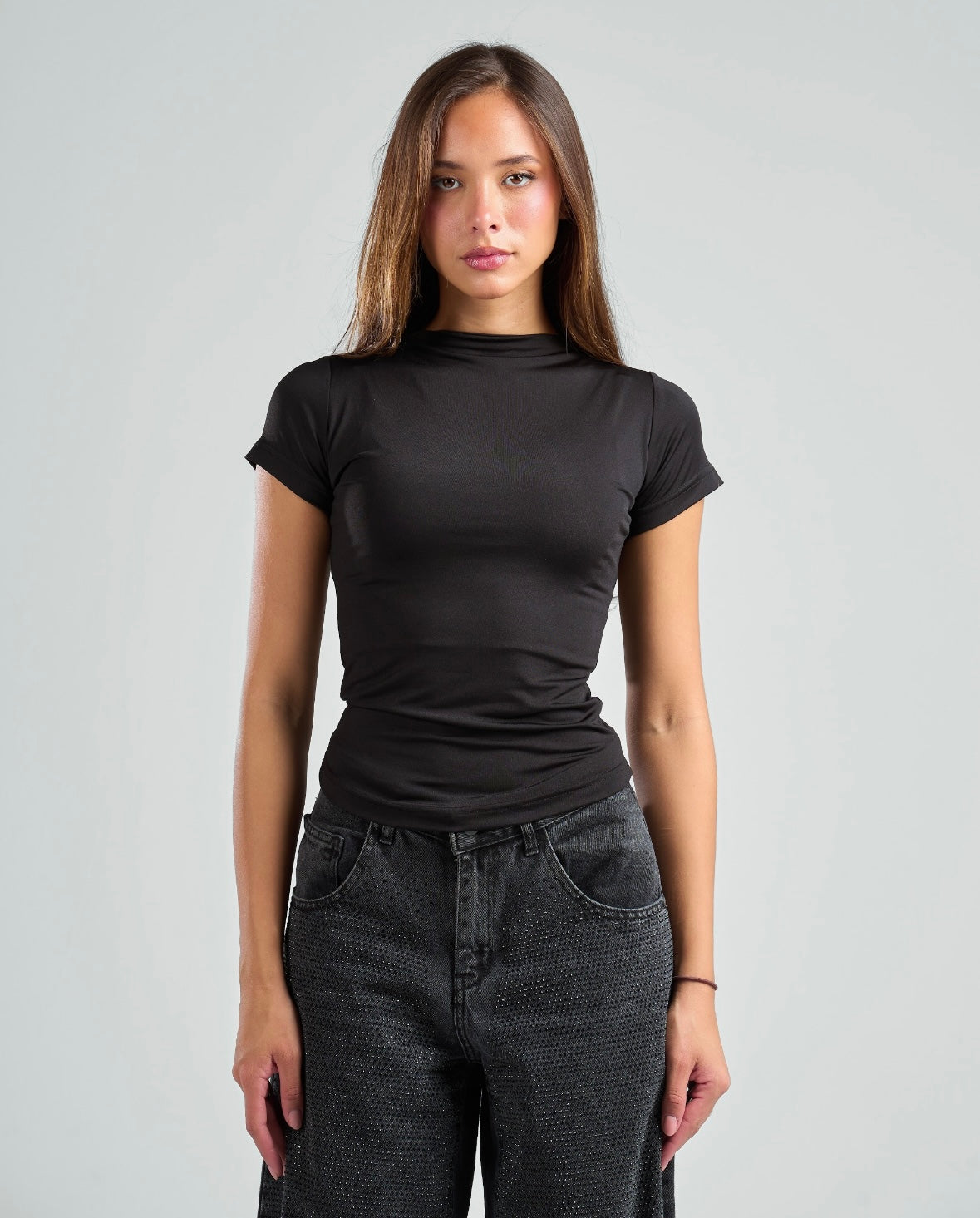 Short Sleeve High Neck Basic Top