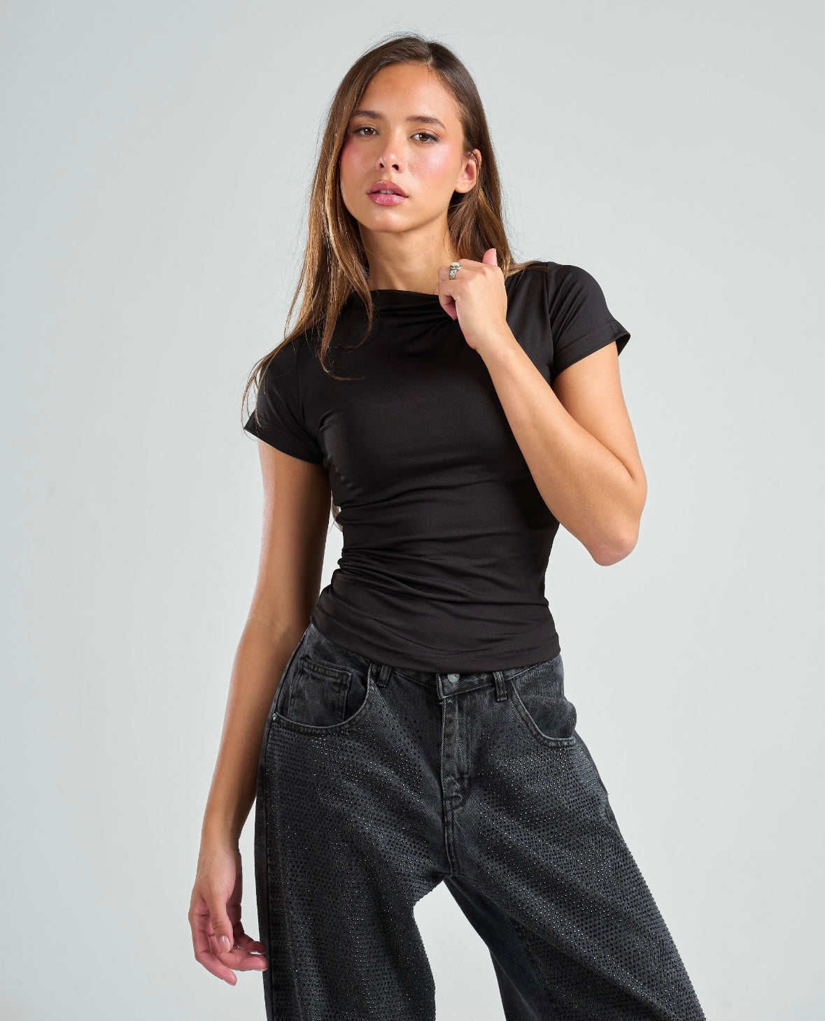 Short Sleeve High Neck Basic Top