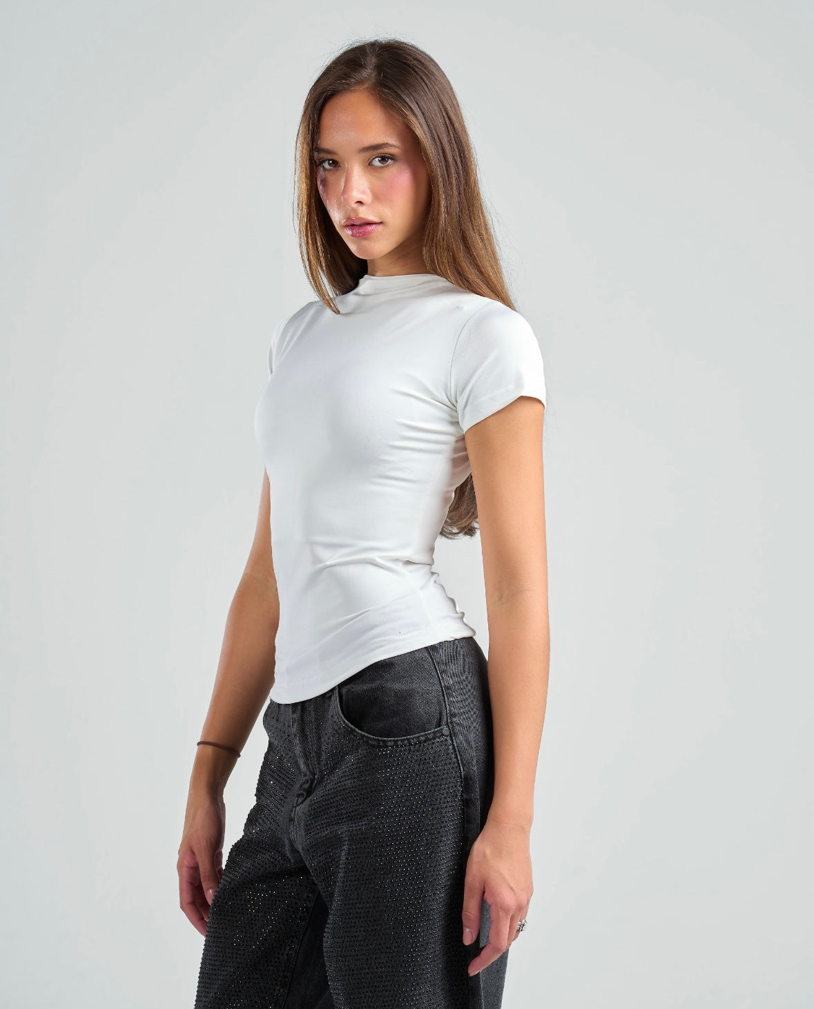 Short Sleeve High Neck Basic Top