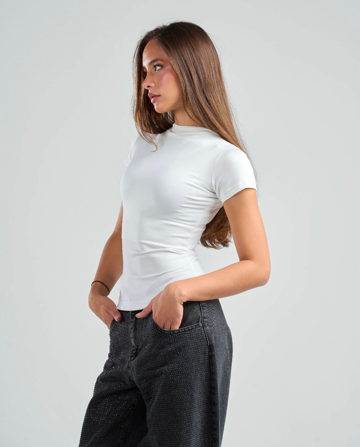 Short Sleeve High Neck Basic Top