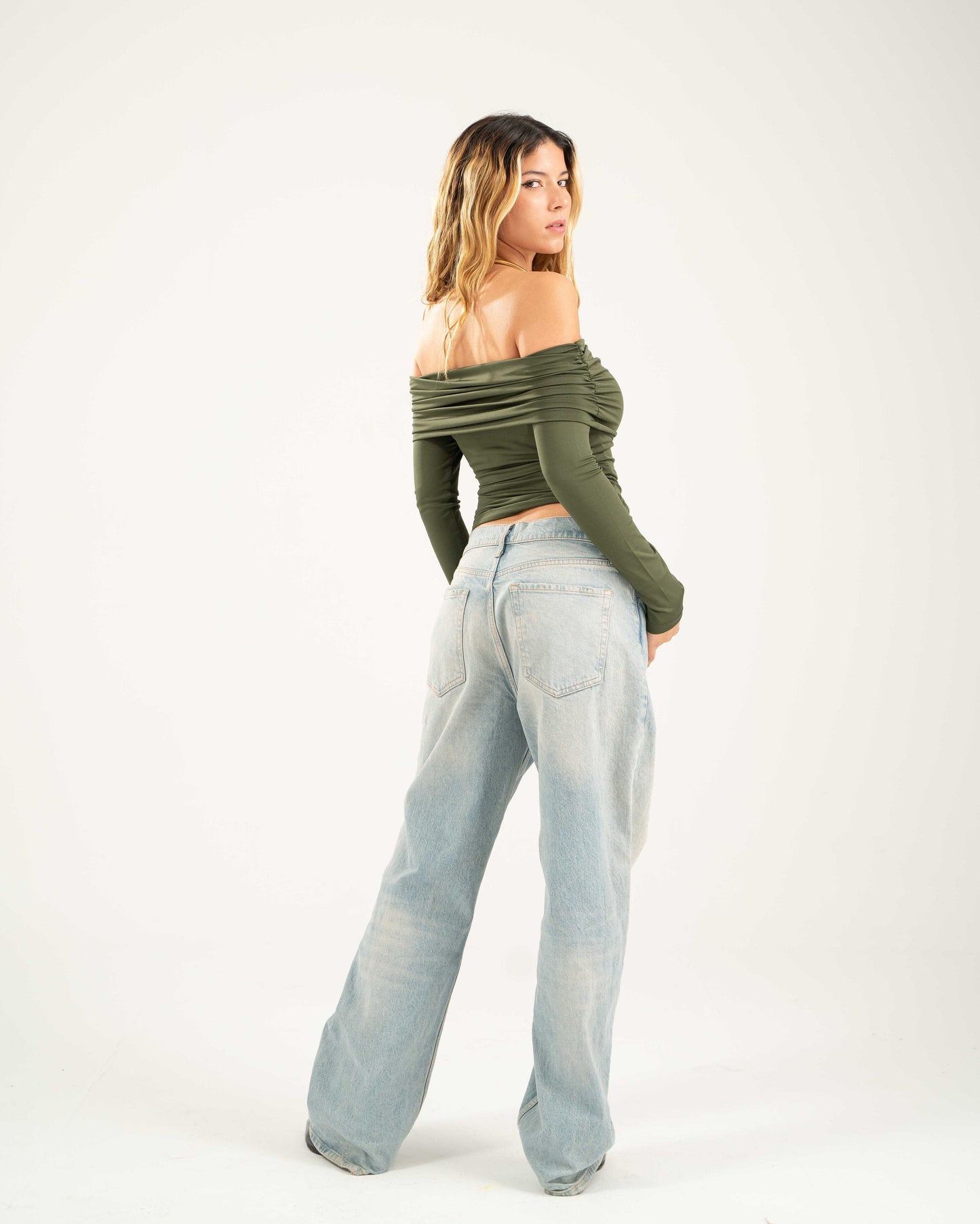 Off-Shoulder Top - Olive Green