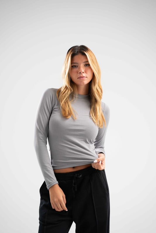 Long Sleeve Basic Cotton Top - Charcoal Grey