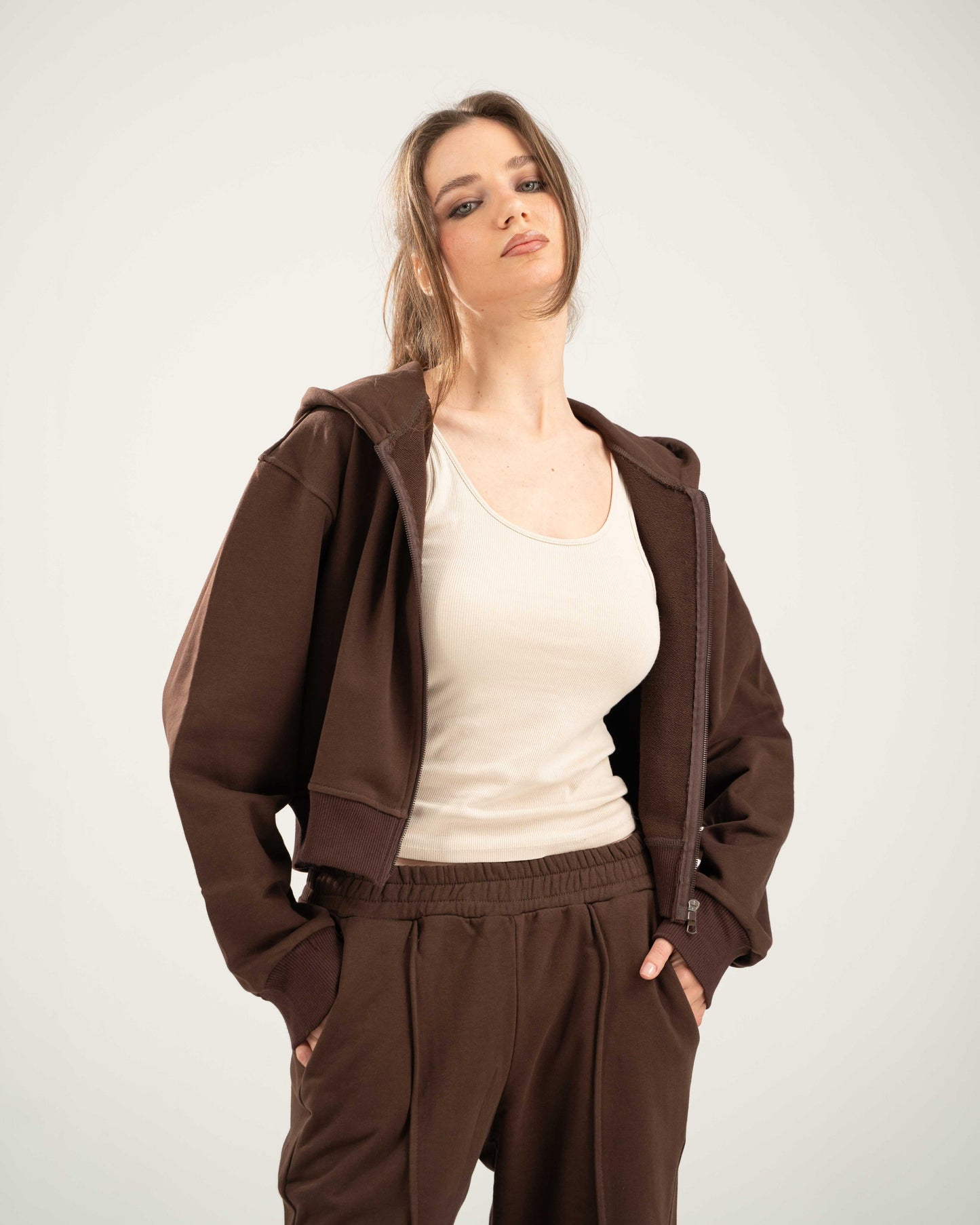 Cropped Oversized Jacket - Brown