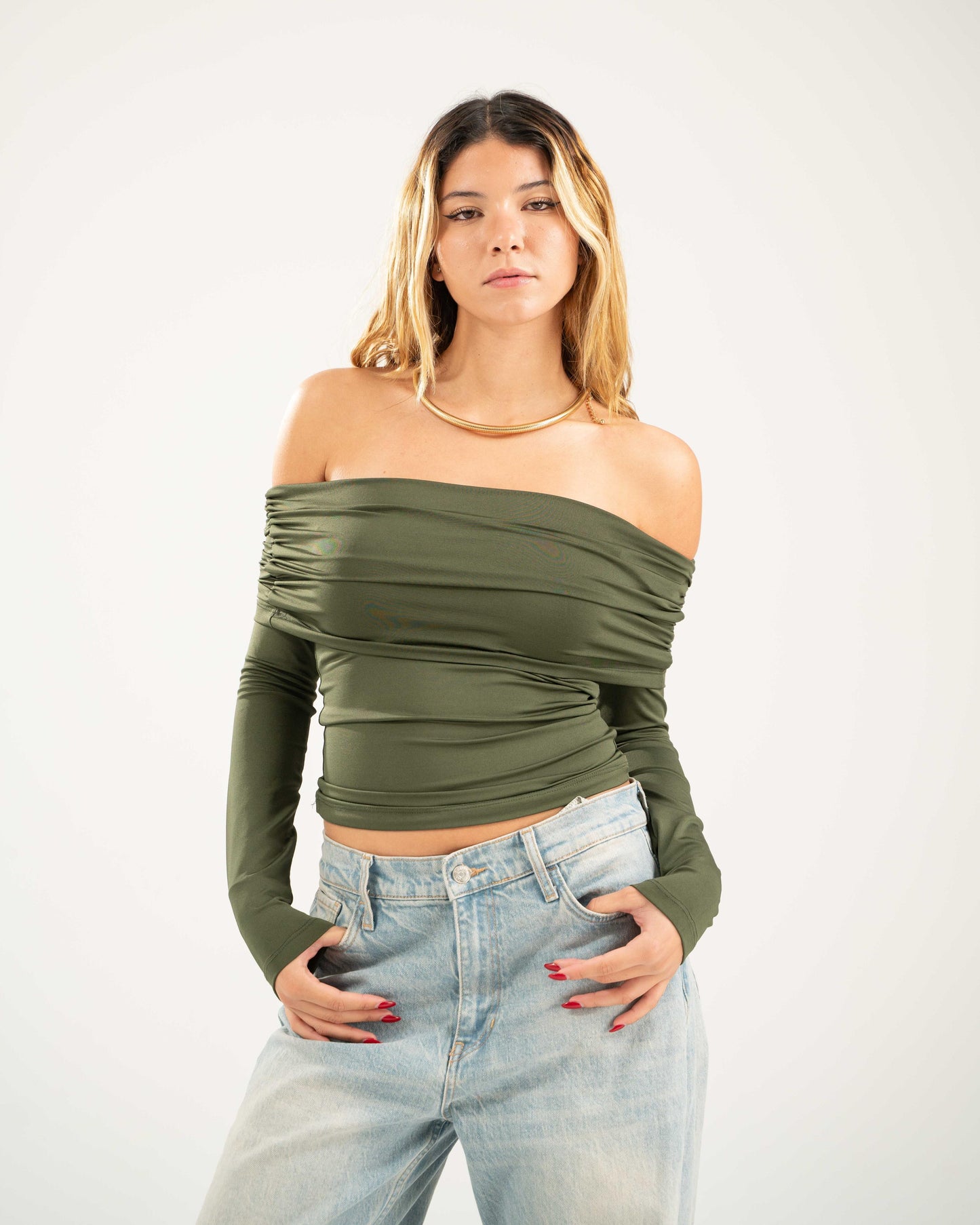 Off-Shoulder Top - Olive Green