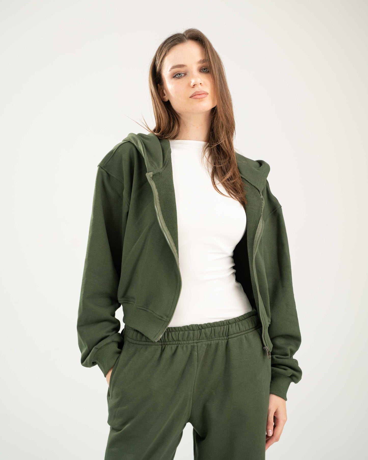 Cropped Oversized Jacket - Olive Green