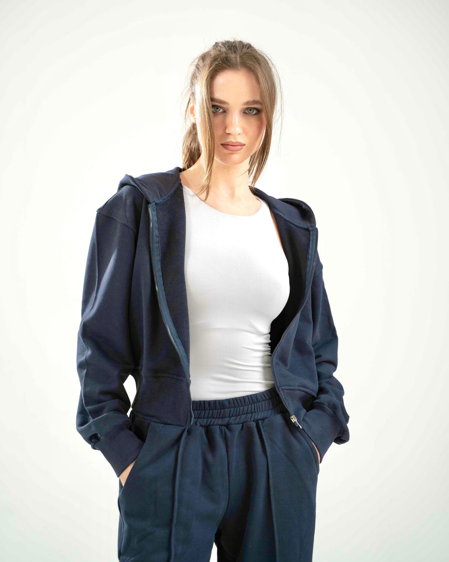 Cropped Oversized Jacket - Navy Blue