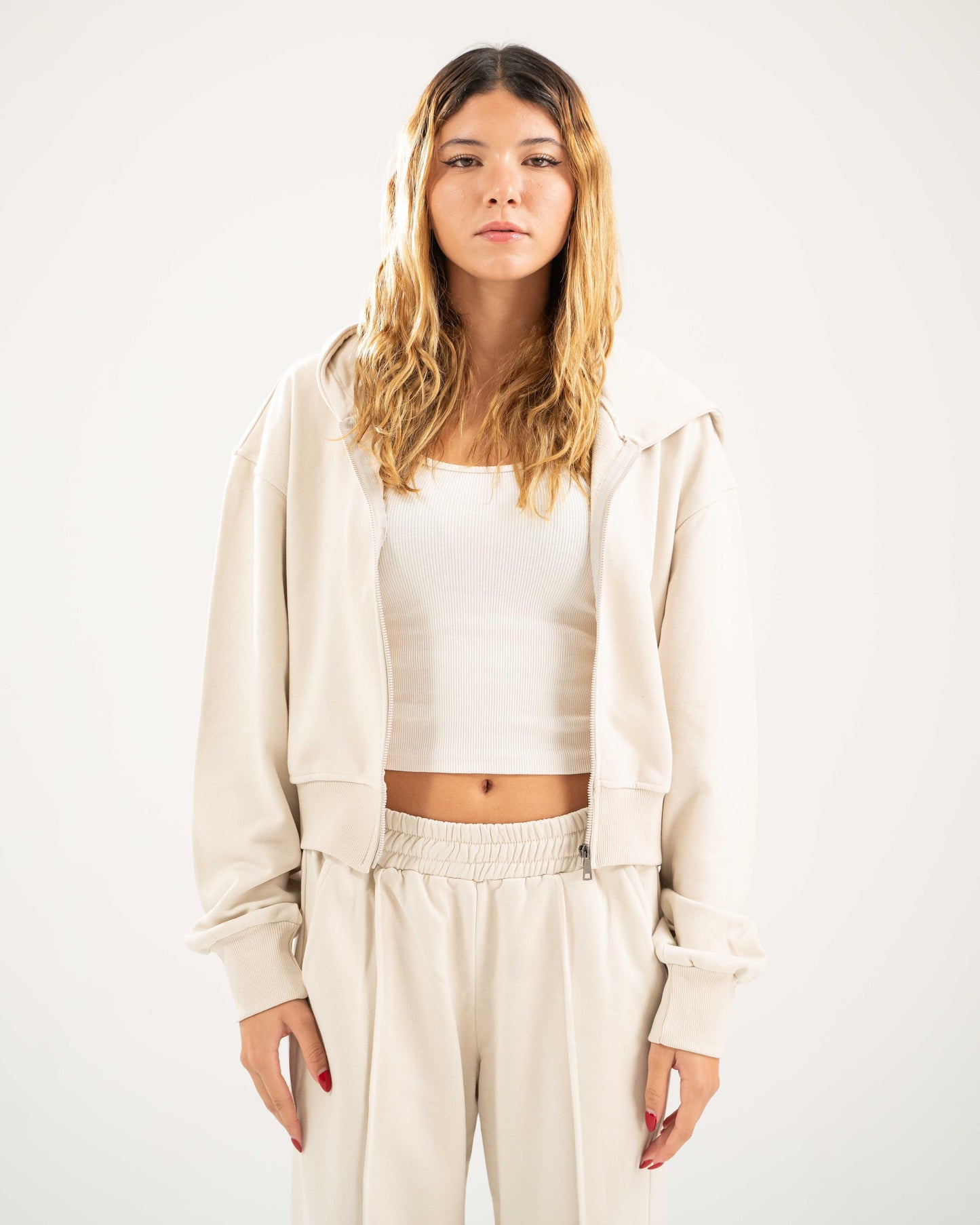 Cropped Oversized Jacket - Beige