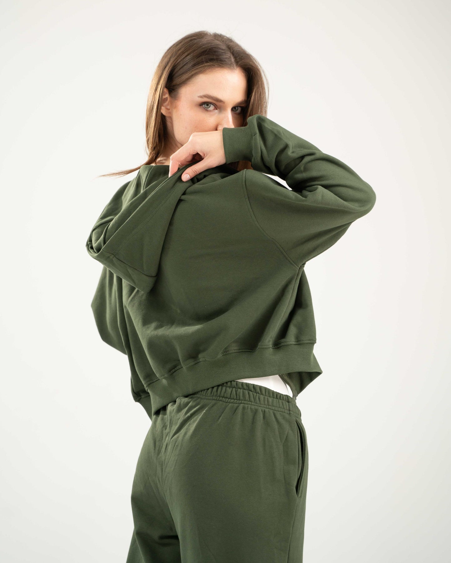 Cropped Oversized Jacket - Olive Green