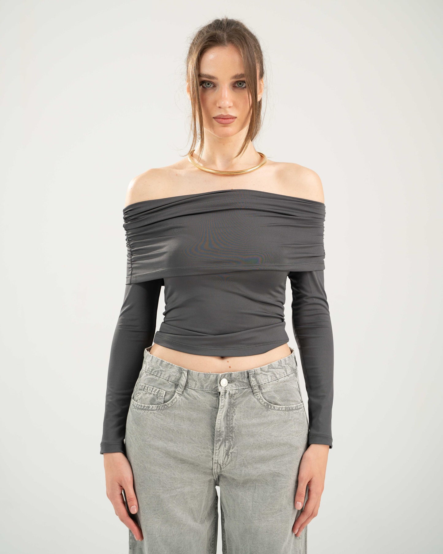 Off-Shoulder Top - Charcoal Grey