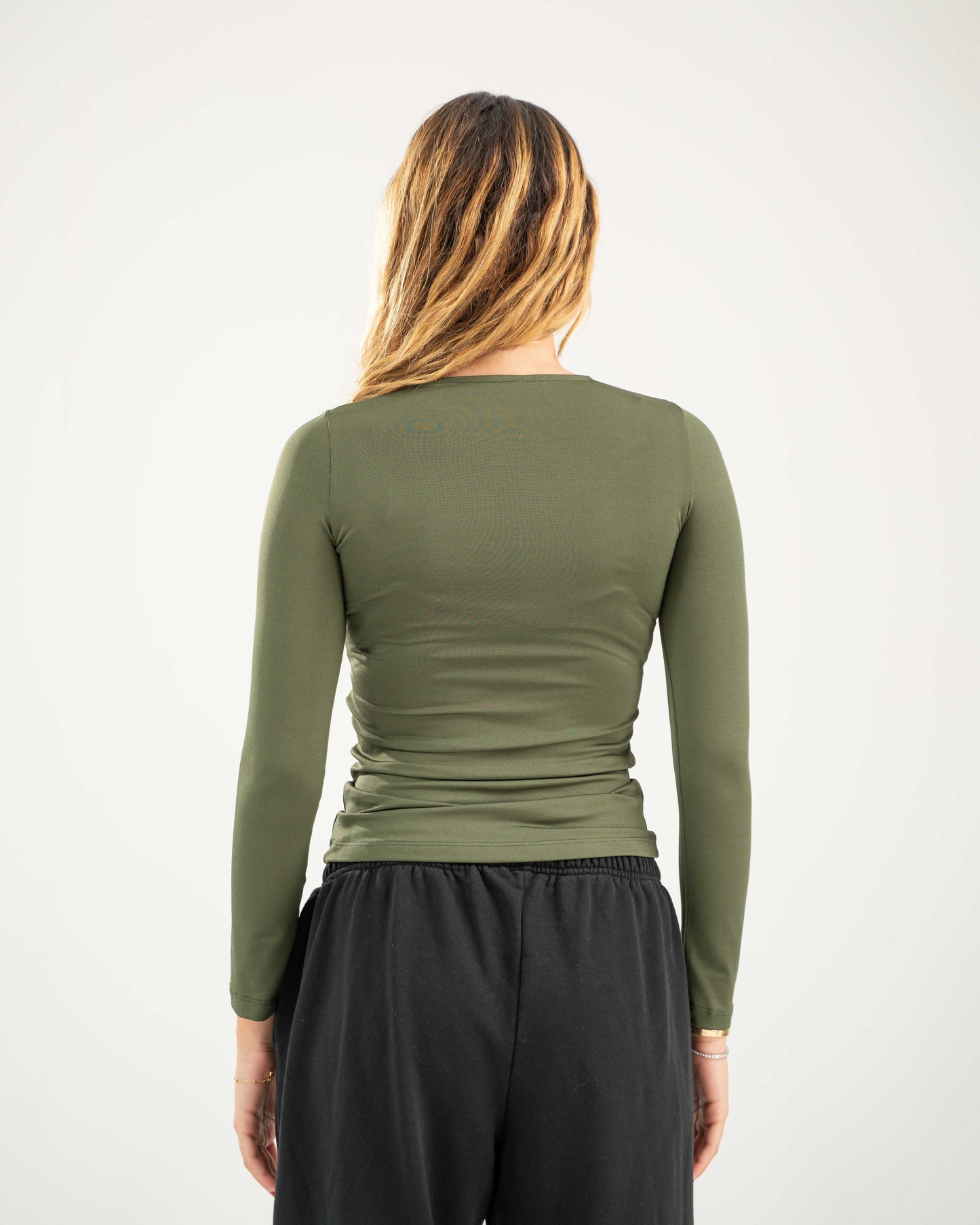 Fitted Long Sleeve Round Neck Top
- Olive Green