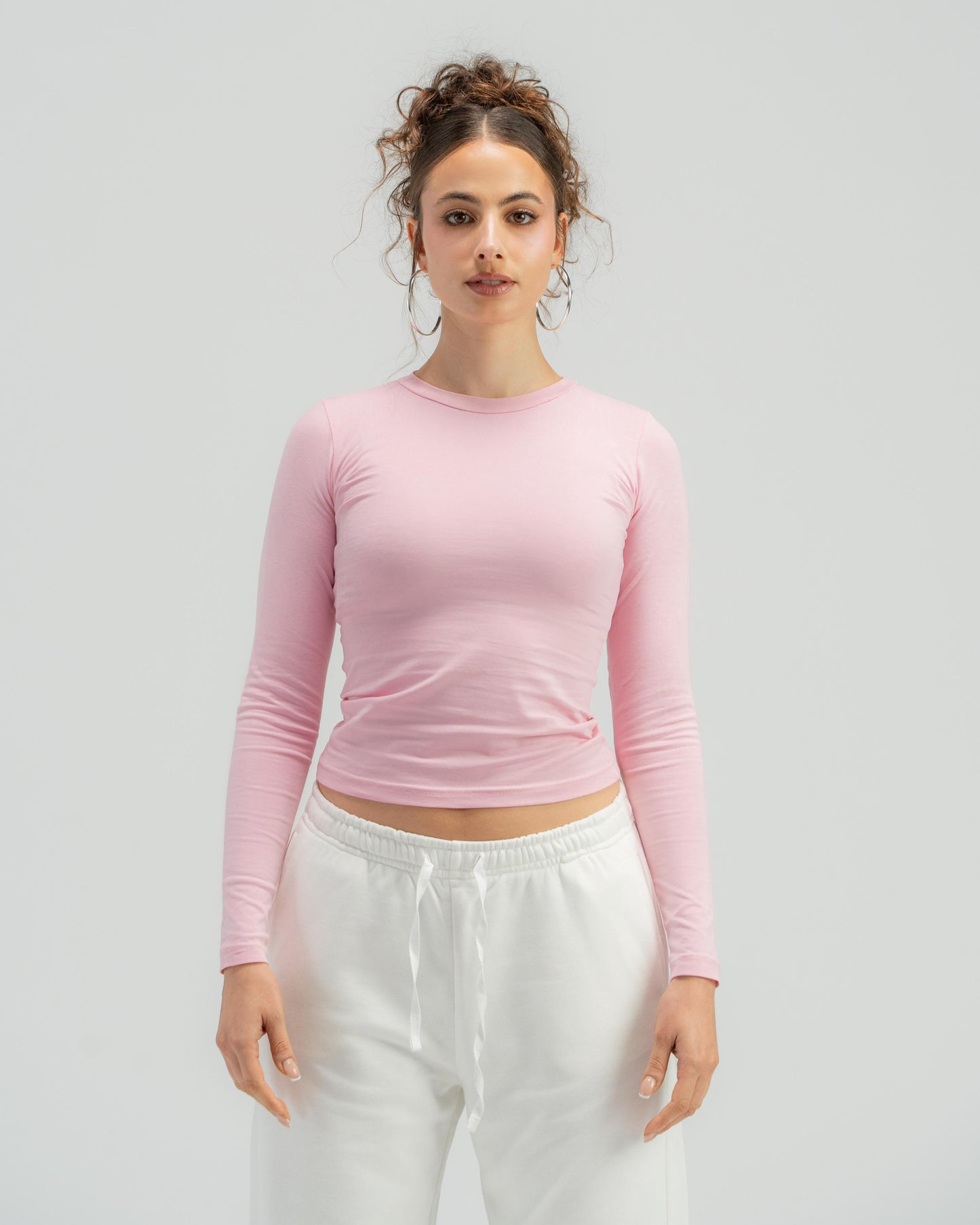 Long Sleeve Basic Cotton Top - Baby Pink